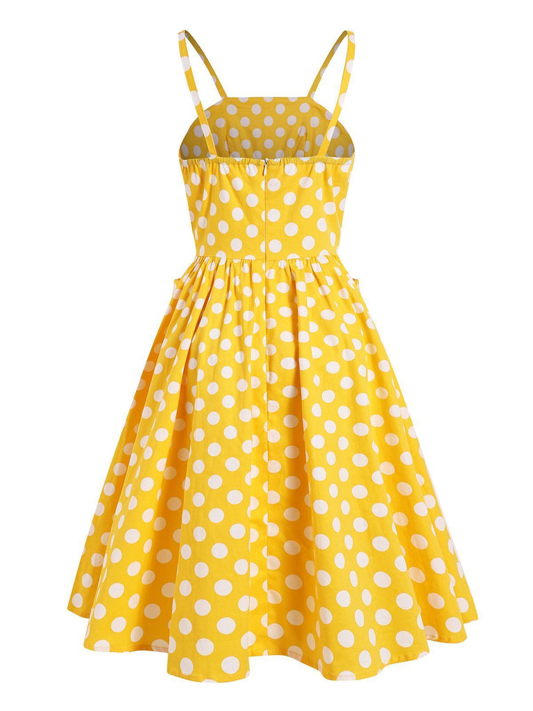 Vestito Swing con tasche a pois giallo anni '50