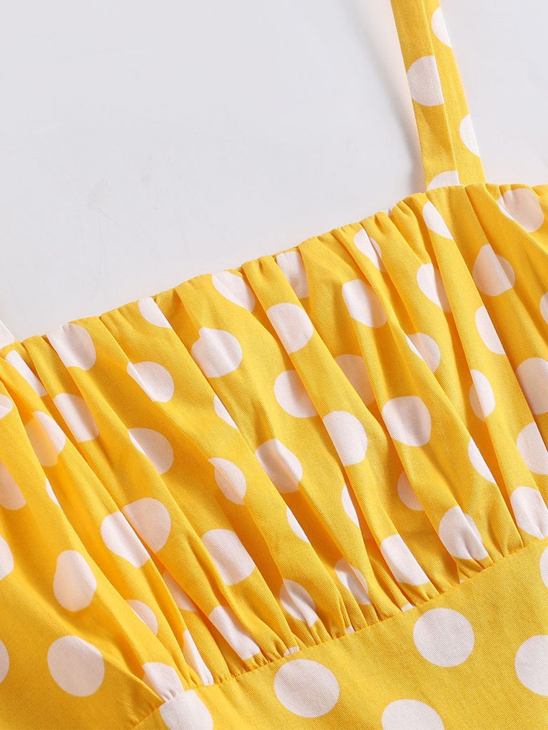 Vestito Swing con tasche a pois giallo anni '50