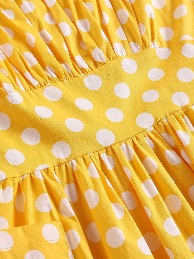 Vestito Swing con tasche a pois giallo anni '50