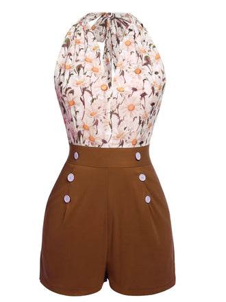 Tuta corta con lacci e bottoni floreali anni '50