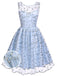 Abito blu in pizzo con ricamo floreale anni '50
