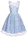 Abito blu in pizzo con ricamo floreale anni '50