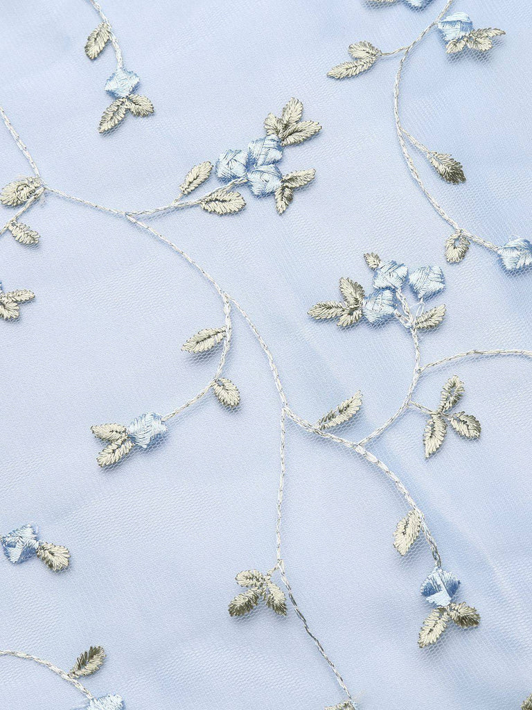 Abito blu in pizzo con ricamo floreale anni '50