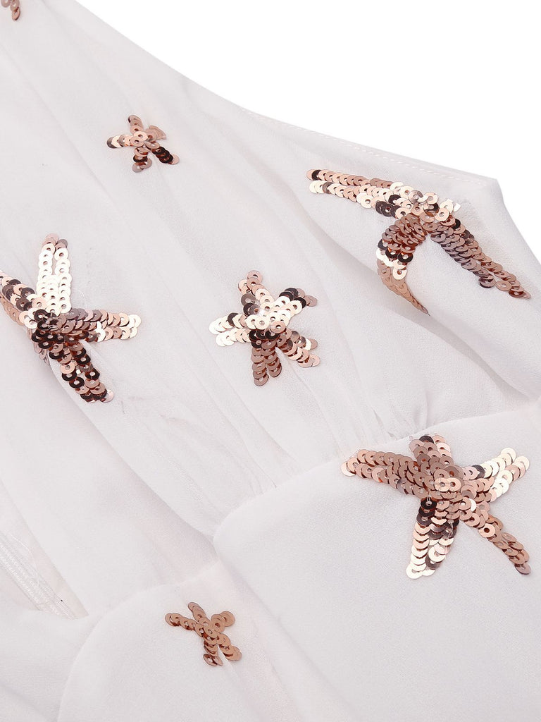 Vestito swing bianco con paillettes e stelle degli anni '50