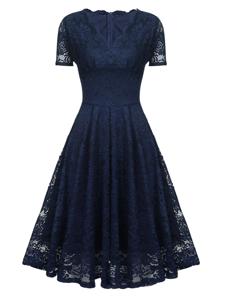 Abito swing solido in pizzo floreale anni '50