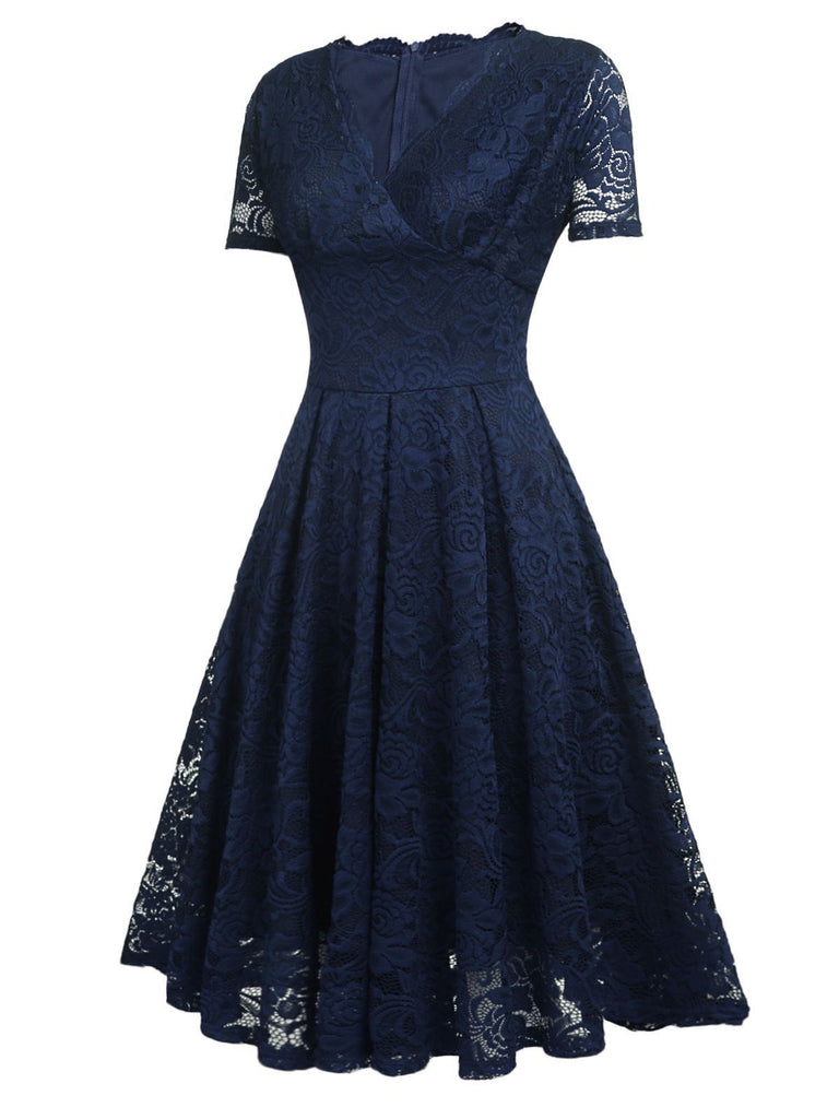 Abito swing solido in pizzo floreale anni '50