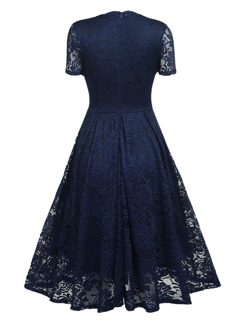 Abito swing solido in pizzo floreale anni '50