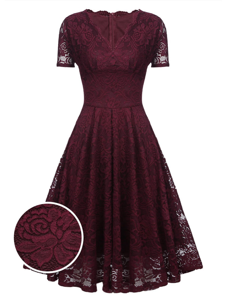 Abito swing solido in pizzo floreale anni '50