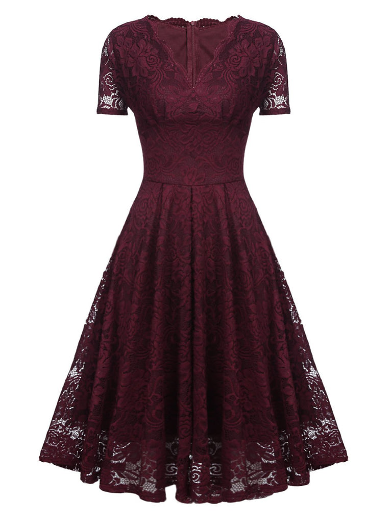 Abito swing solido in pizzo floreale anni '50