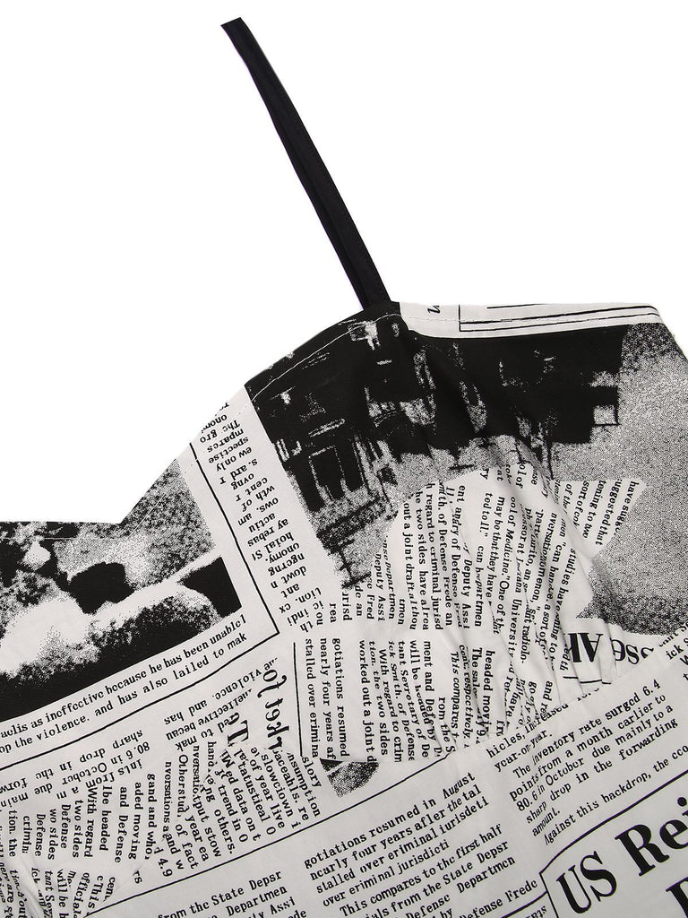 Abito a mantella da pipistrello stampa giornale bianco anni '50