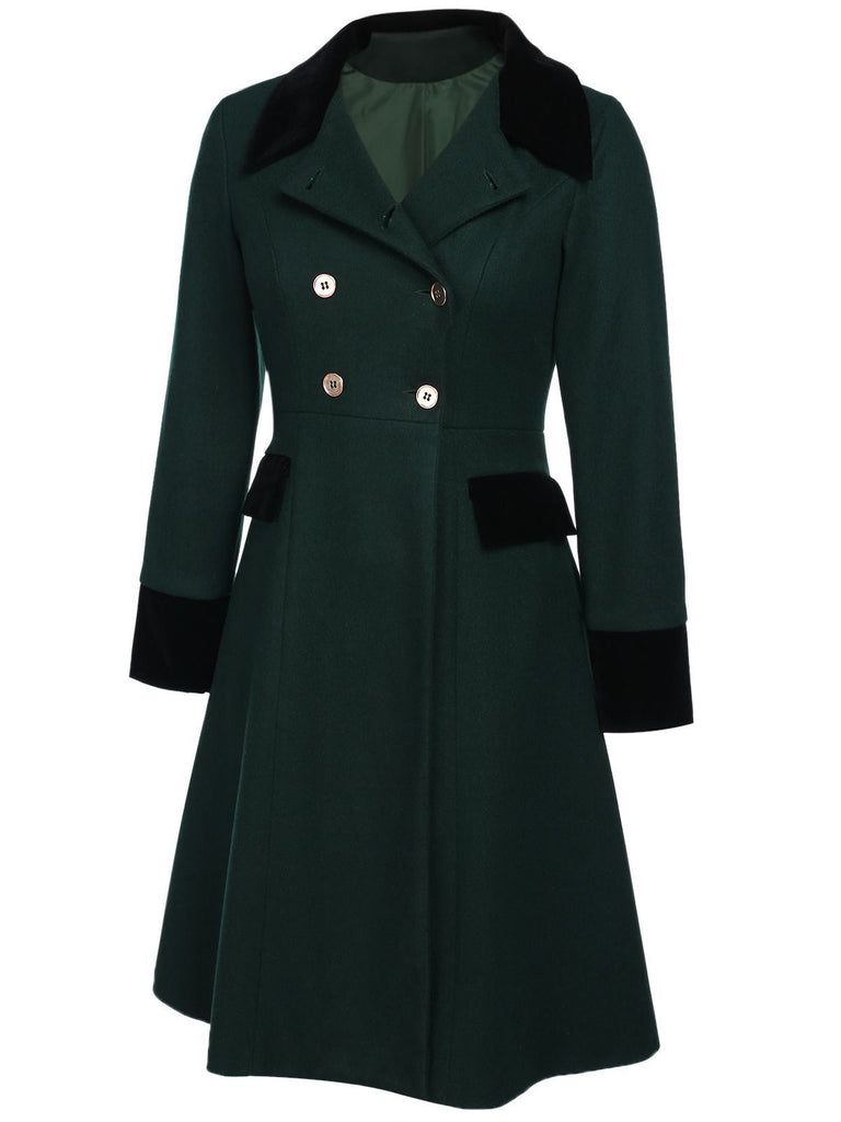 Cappotto con bottoni tinta unita verde scuro anni '50