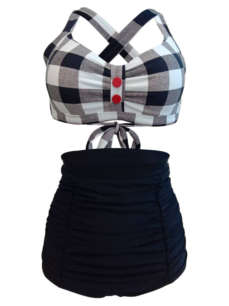 Bikini a pieghe incrociate plaid anni '50