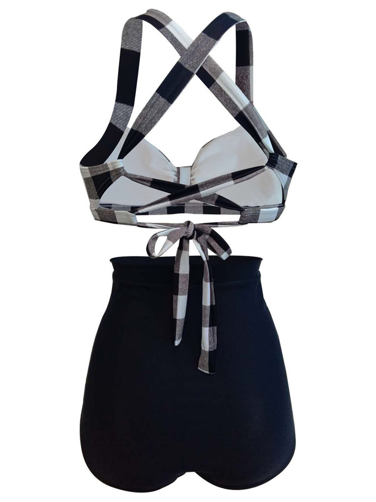 Bikini a pieghe incrociate plaid anni '50