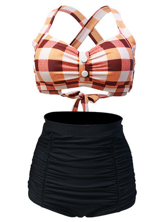 Bikini a pieghe incrociate plaid anni '50