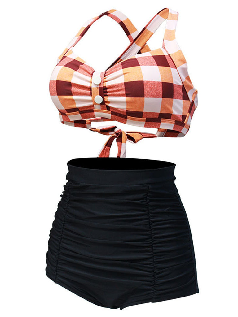 Bikini a pieghe incrociate plaid anni '50