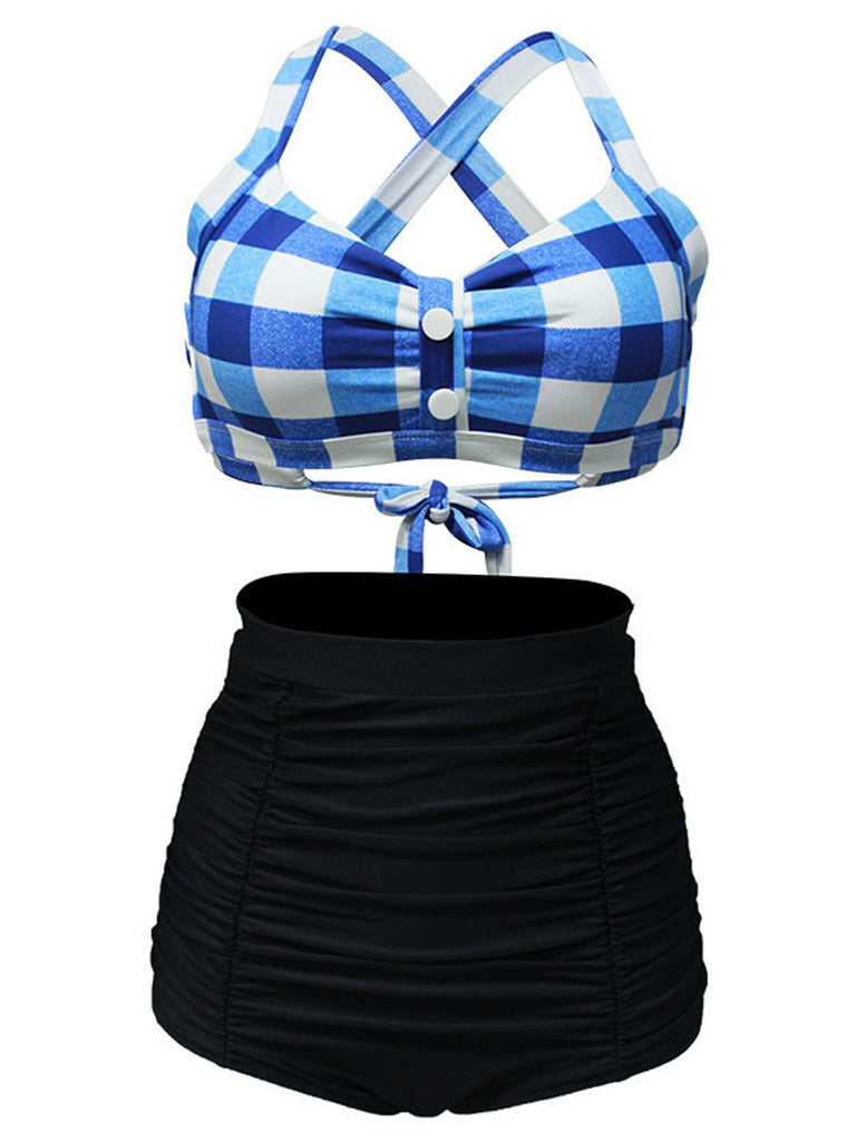 Bikini a pieghe incrociate plaid anni '50