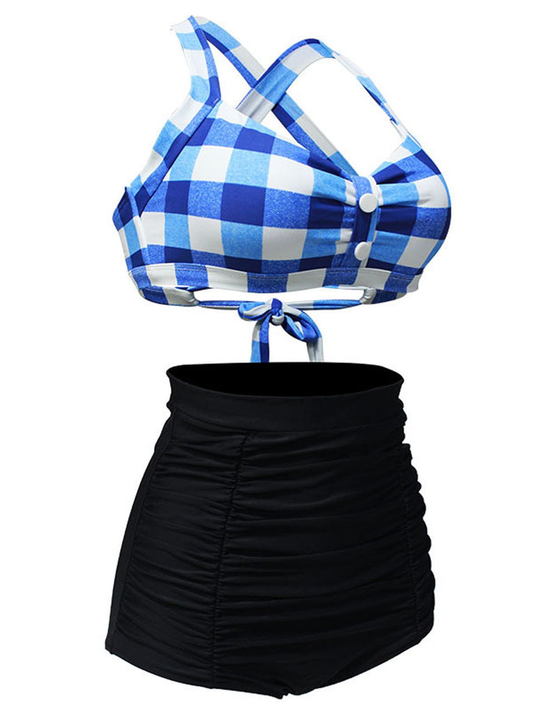 Bikini a pieghe incrociate plaid anni '50