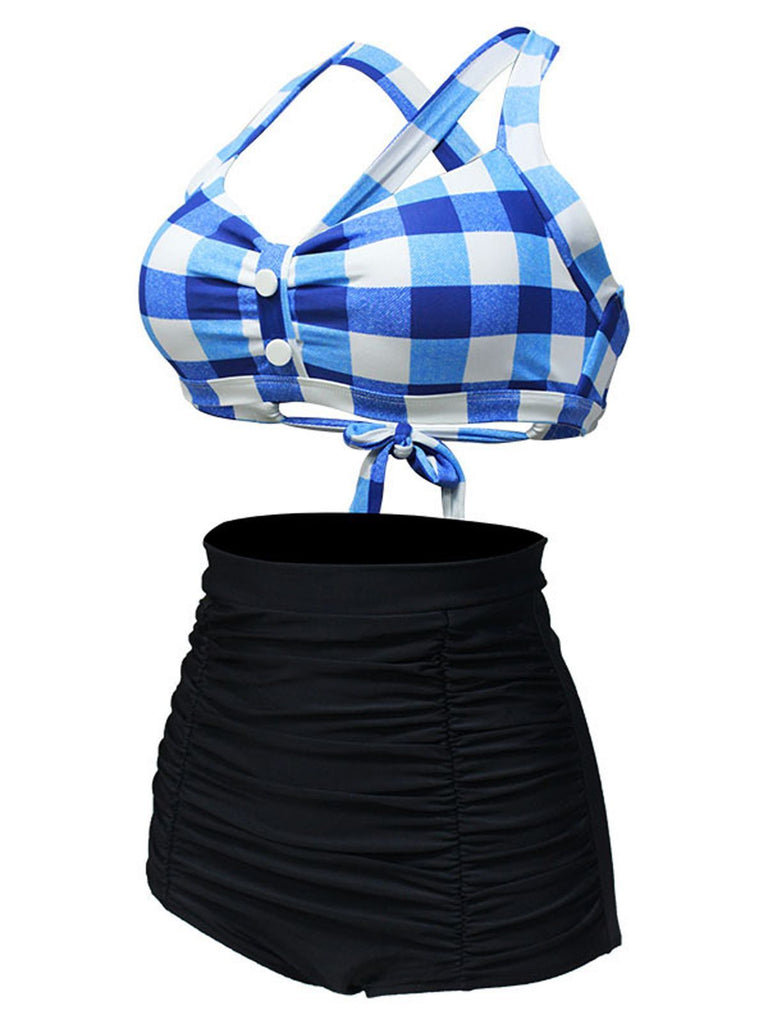 Bikini a pieghe incrociate plaid anni '50