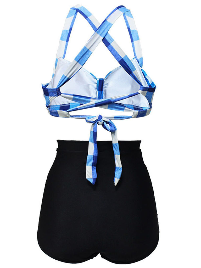 Bikini a pieghe incrociate plaid anni '50