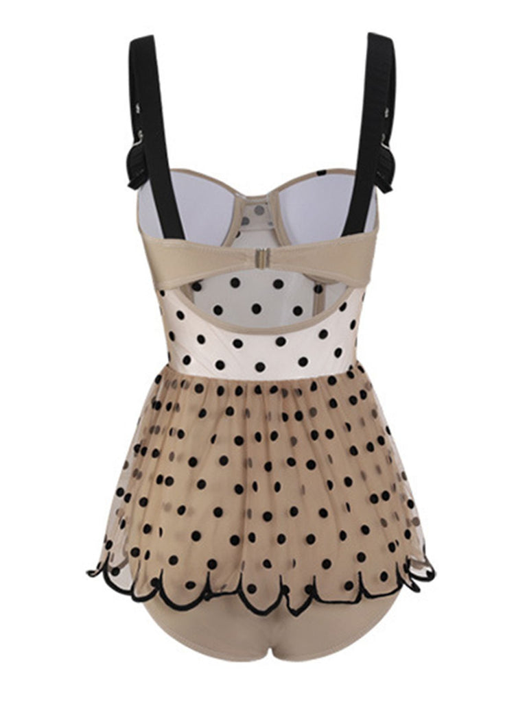 Costume da bagno con gonna a balze a pois