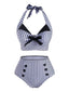 Completo bikini nero a quadri con fiocco all'americana