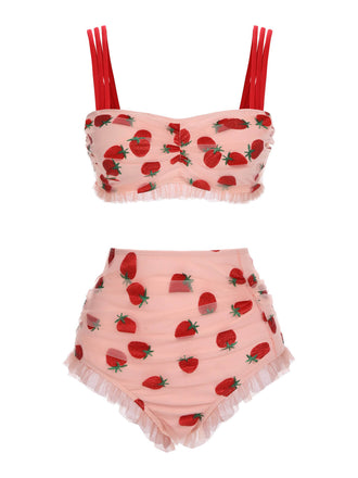 Set Tankini in pizzo alla fragola