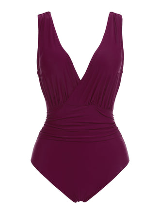 Costume intero scollo a V viola lampone