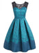 Abito blu con scollo a cuore floreale anni '50
