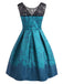 Abito blu con scollo a cuore floreale anni '50