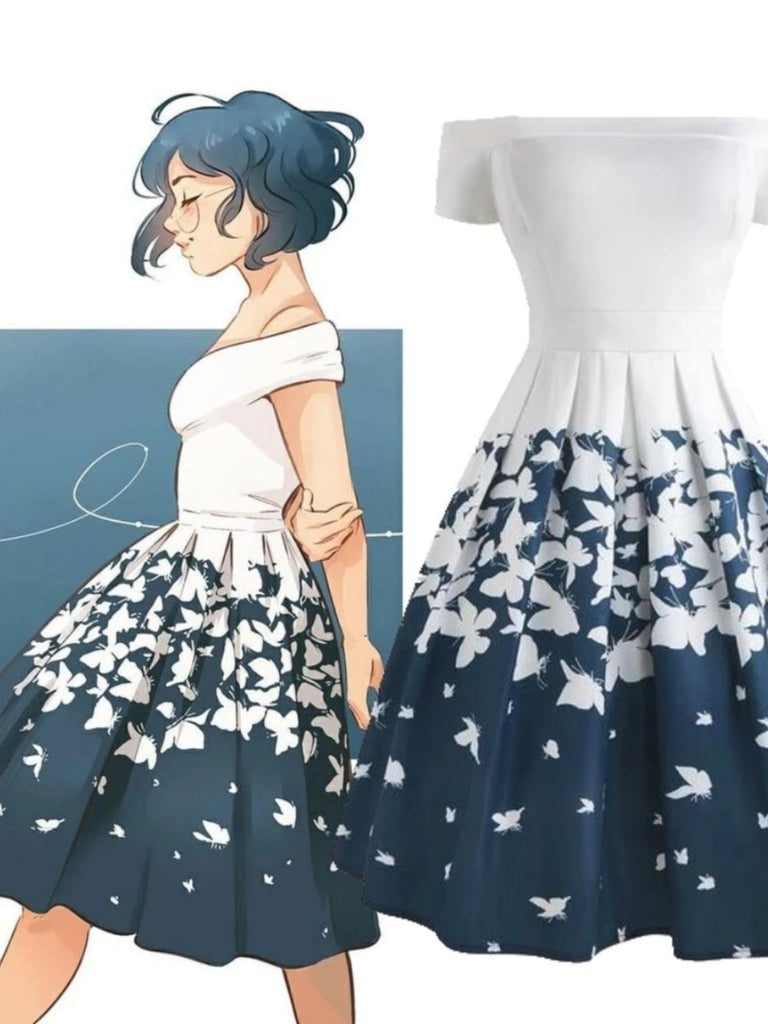 Abito con spalle scoperte a farfalla anni '50