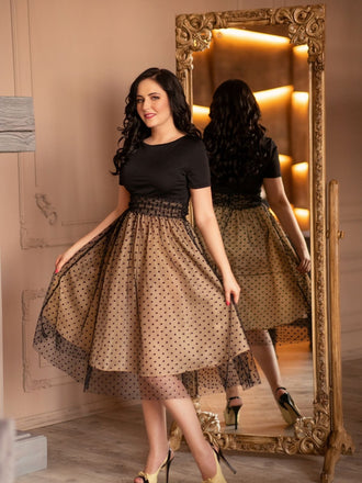 Abito svasato nero a pois anni '50