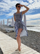 Pagliaccetto e gonna da marinaio a righe anni '50 blu navy